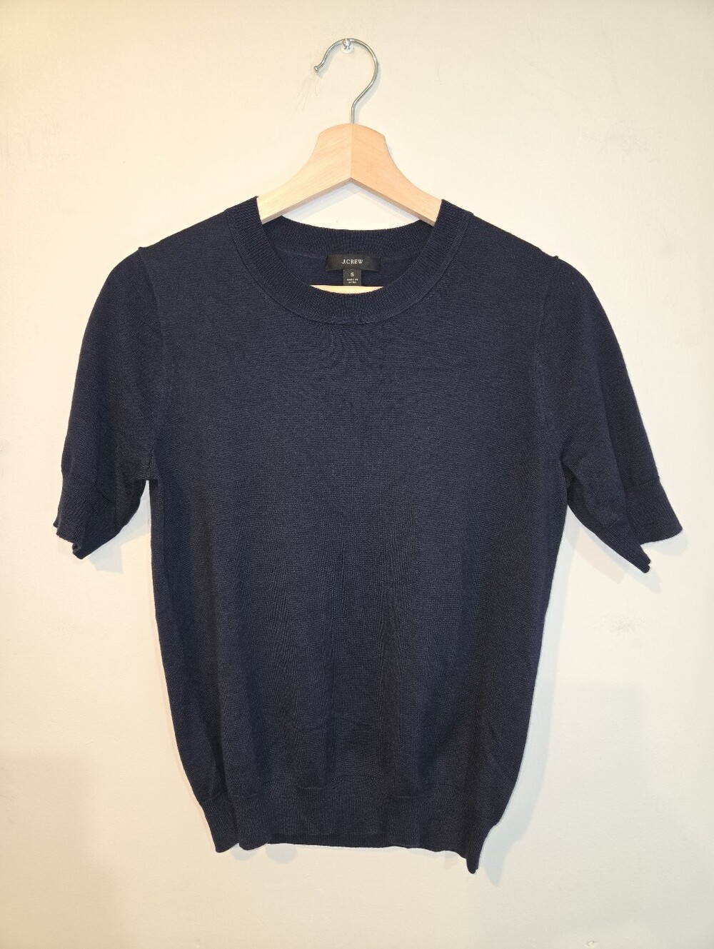 J.Crew Navy Silk Blend Short Sleeve Sweater S Preppy Minimalist Classic Luxe Ivy
